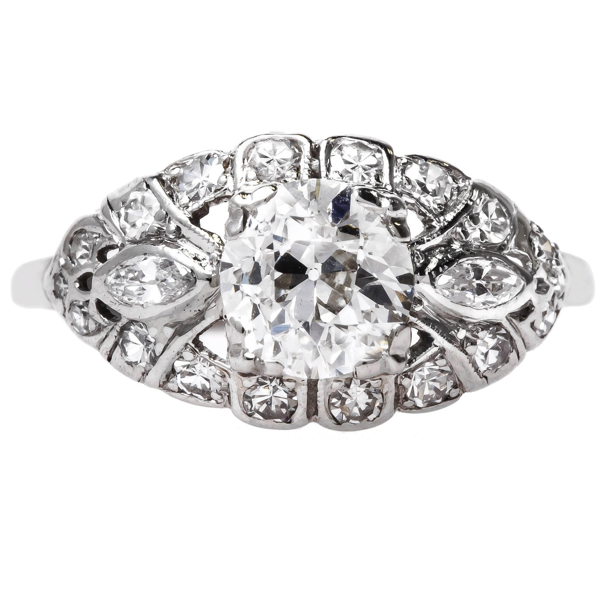 Glittering Art Deco EGL Certified Diamond platinum Engagement Ring  For Sale