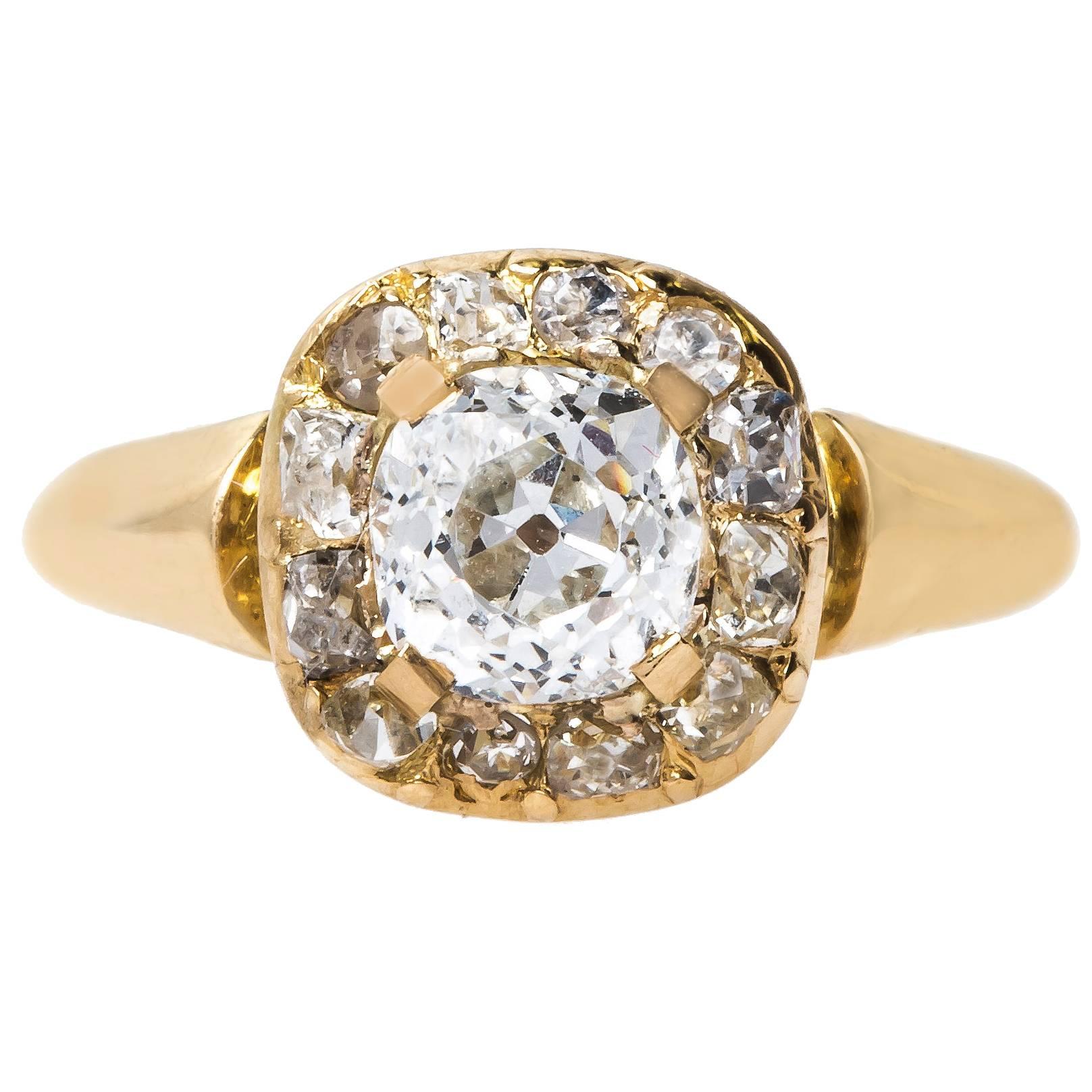 One-of-a-Kind Victorian old mine cut diamond Gold Cluster Ring  For Sale