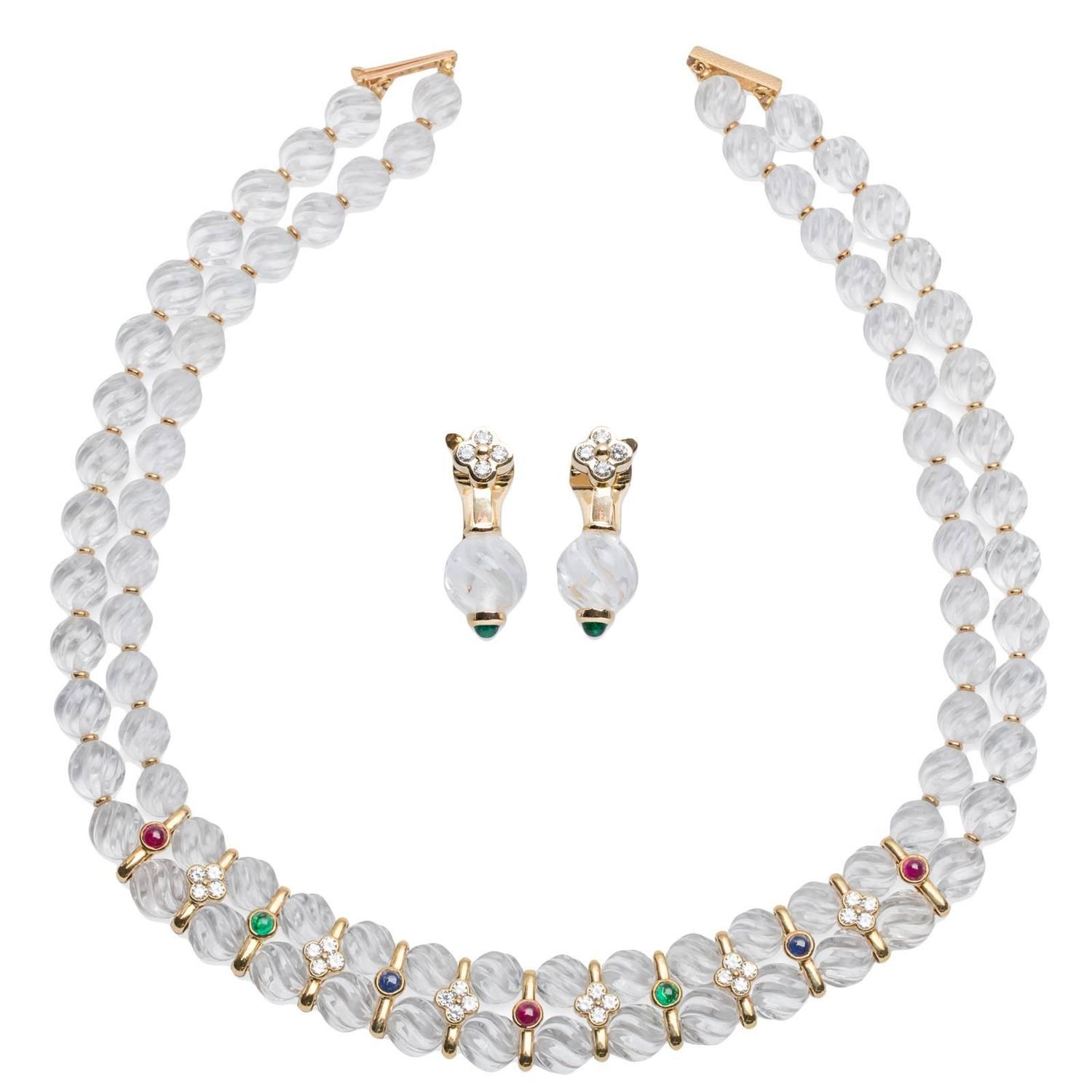 Boucheron Quartz Ruby Emerald Shire Diamond Necklace And Earring Boucheron Quartz Ruby Emerald Shire Diamond Necklace And Earring Set For At 1stdibs