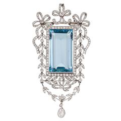 Stunning Edwardian Aquamarine Diamond Pendant and Brooch