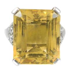 Art Deco Citrine Diamond Platinum Ring  