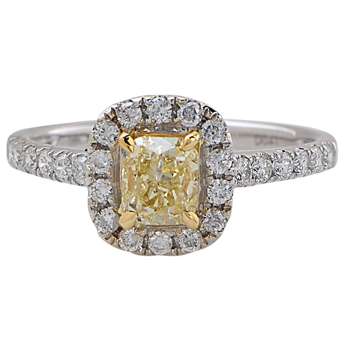 .90 Carat GIA Graded Fancy Yellow Diamond Ring