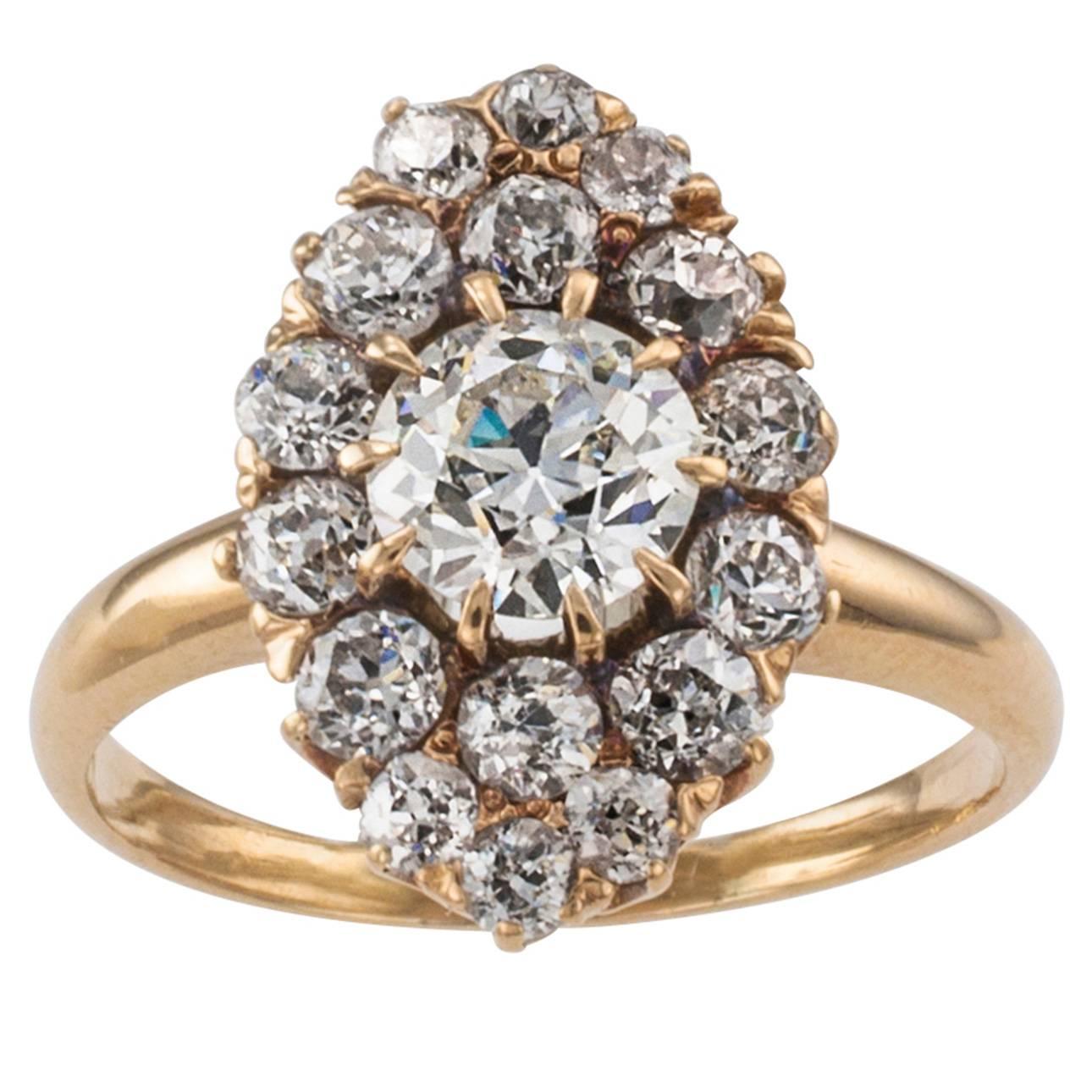 Victorian Diamond Gold Navette Cluster Ring