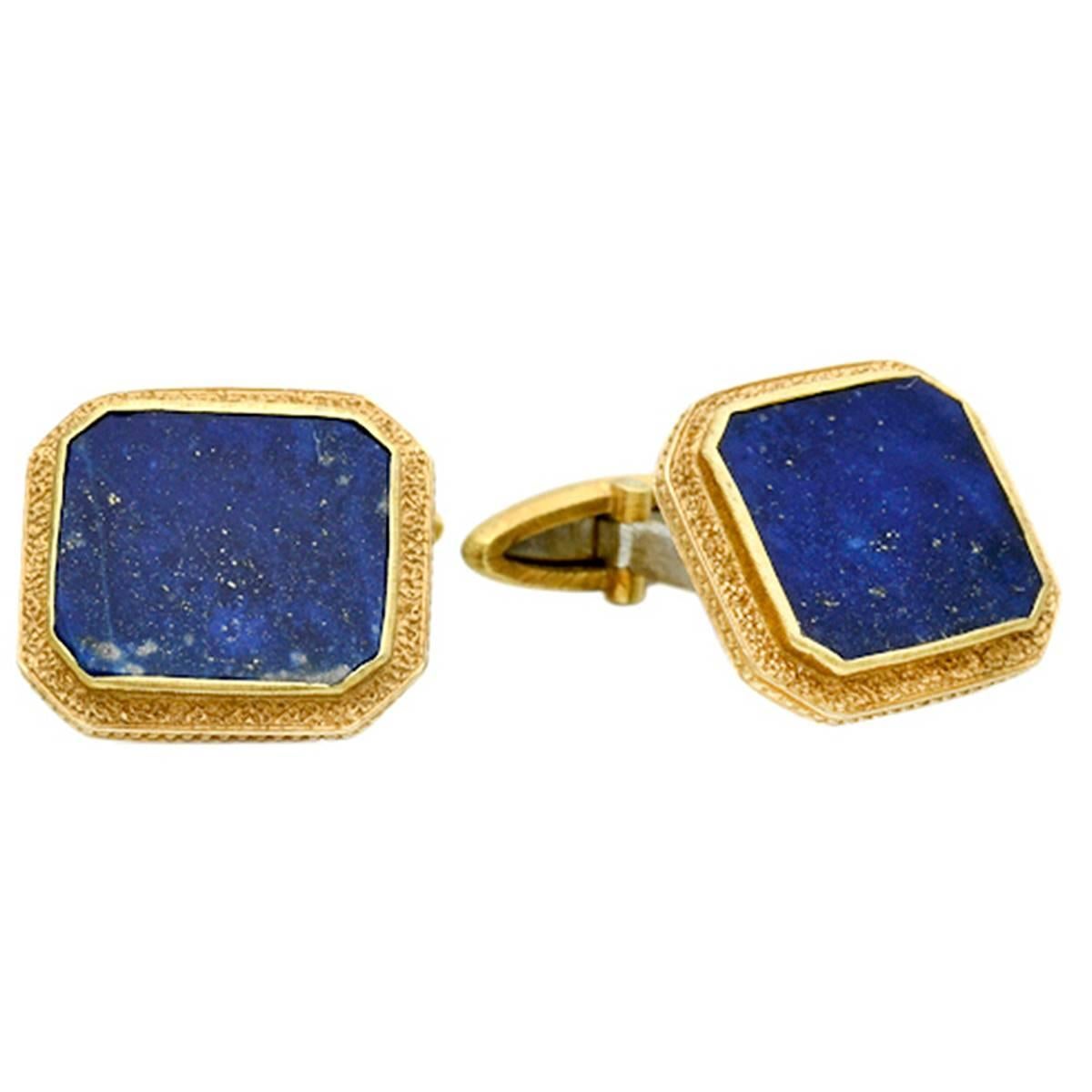 Buccellati Lapis Gold Rectangular Cufflinks