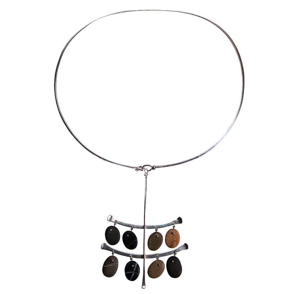 1960 Vivianna Torun sterling silver pebble choker necklace and pendant