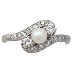 0.56Ct Diamond & Pearl, 14k Yellow Gold, 14k White Gold Set Twist Ring, Vintage 11