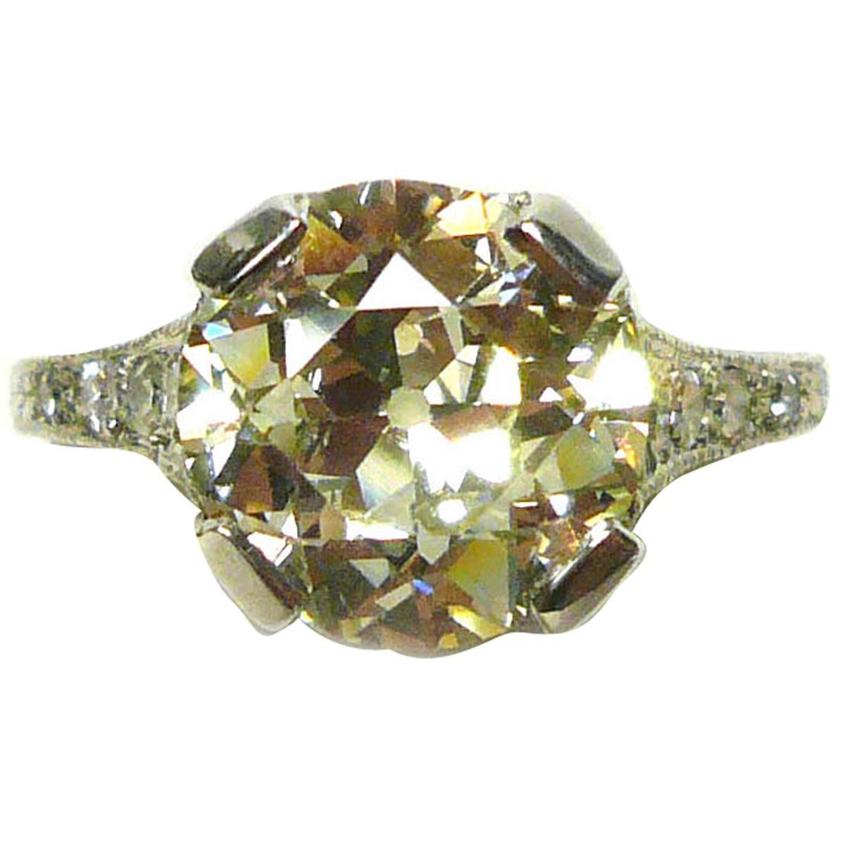 Art Deco Ladies 2.89 Old European Cut Diamond Platinum Ring