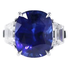 12.65 carat royal blue sapphire Diamond platinum Ring