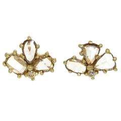 Cognac Diamond Gold Half Bloom Stud Earrings