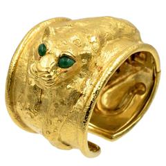 David Webb Emerald Gold Leopard Cuff Bracelet