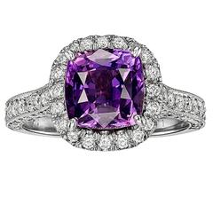 3.30 Carat Purple Sapphire Diamond Platinum Ring