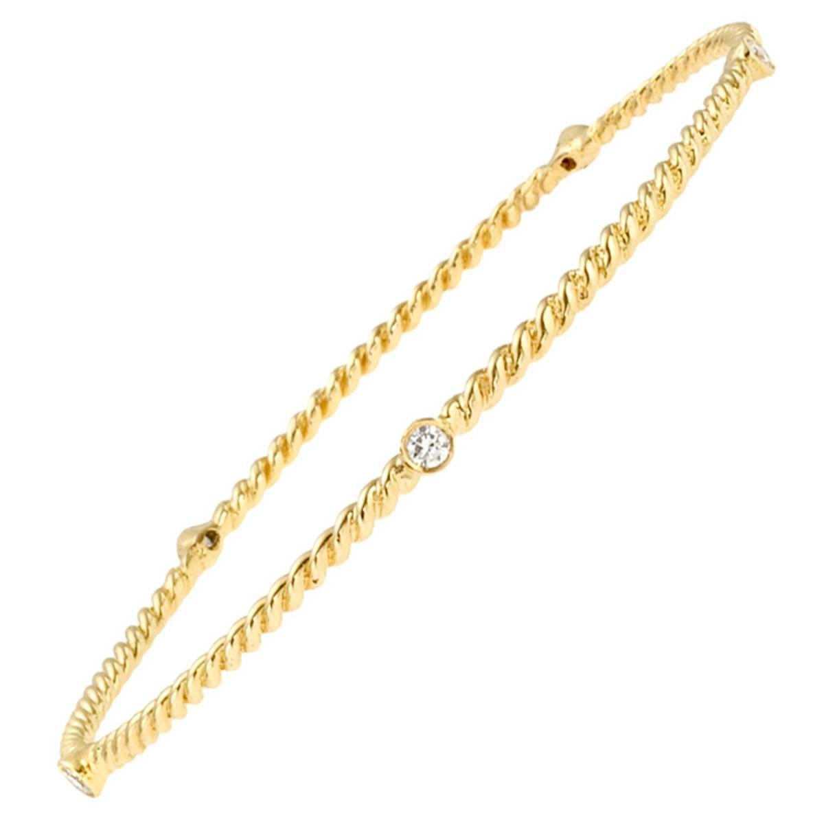 Diamond Gold Twist Wire Bangle Bracelet at 1stdibs