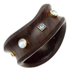 Carved Wood Gem-Set Cuff Bracelet