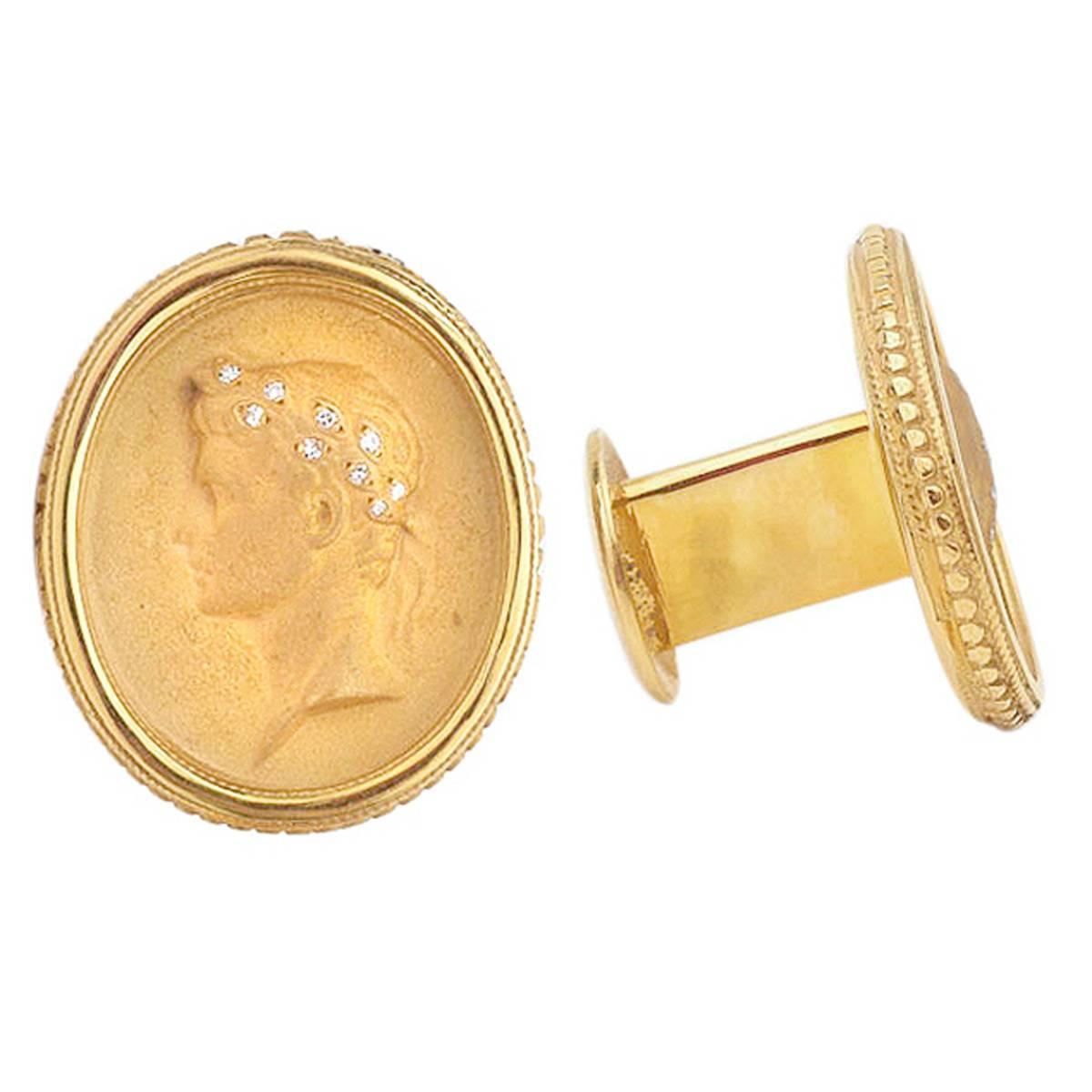 Diamond Gold Caesar Cufflinks