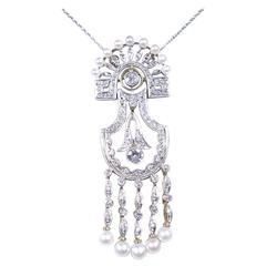 Edwardian Natural Pearl Diamond Gold Platinum Pendant