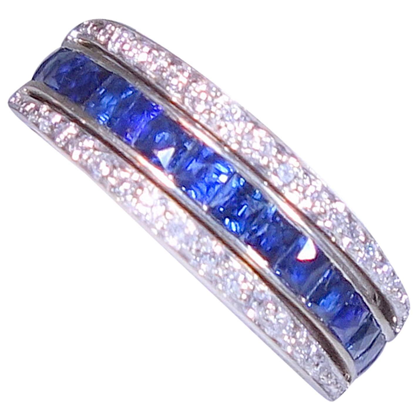 1930s Sapphire Ruby Diamond Platinum Flip Band Ring