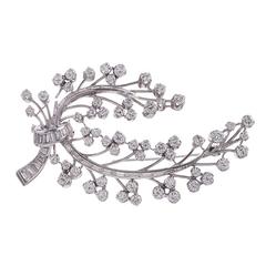 1950s 5.00 Carat Baguette and Round Diamond Flower Brooch