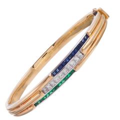 Sapphire Emerald Diamond Gold Bangle Bracelet