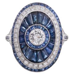 Sapphire Diamond platinum Oval Bull’s Eye Plaque Ring