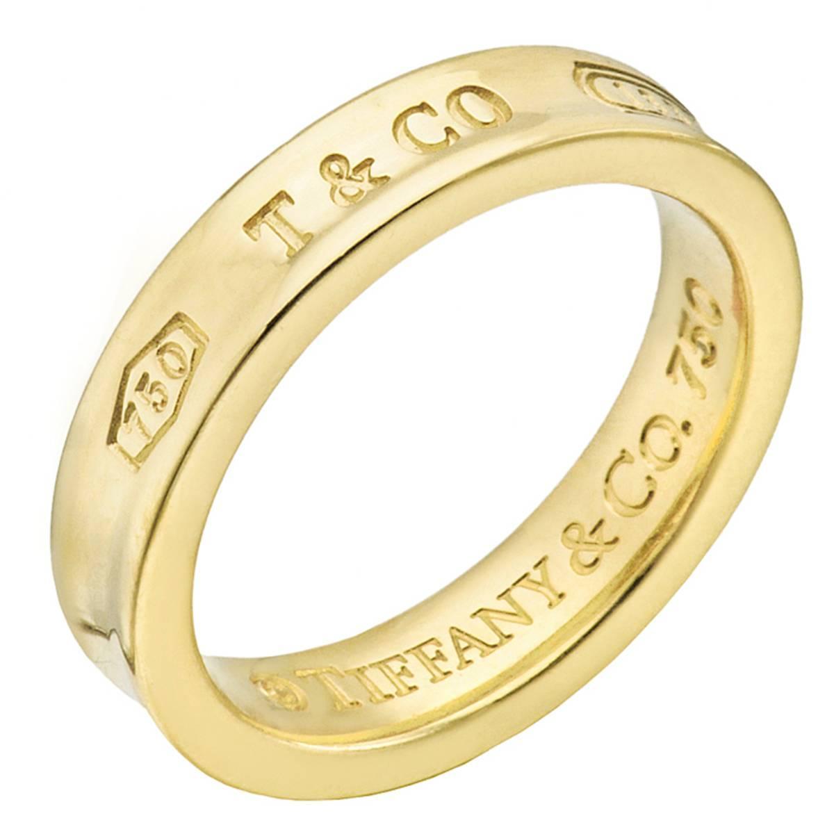 Tiffany and Co. 1837 Wide Gold Wedding Band Ring For Sale at 1stdibs