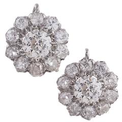 Diamond Platinum Cluster Dangle Earrings
