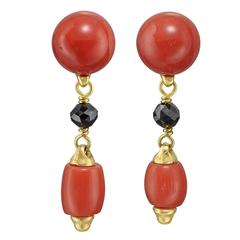 Paul Morelli Coral Bead Black Diamond Drop Earrings