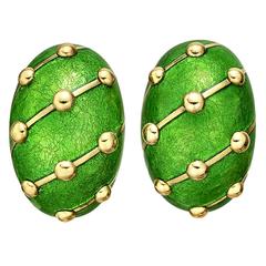 Tiffany & Co. Schlumberger Green Enamel Gold Earclips