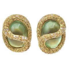 Green Moonstone, Diamond & Yellow Sapphire Earrings