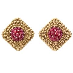 Gold and Ruby Bead Earclips