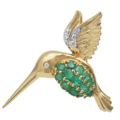 Vintage Gold and Gem-Set Hummingbird Pin