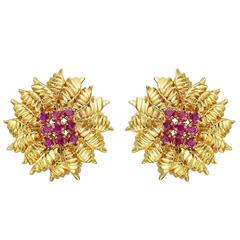 Tiffany & Co. Pink Sapphire Gold Flower Earrings