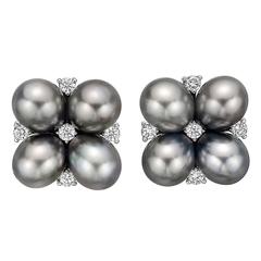 Paul Morelli ​Tahitian Pearl Diamond Quatrefoil Earclips