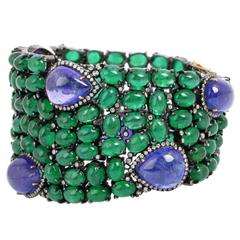 Tanzanite Emerald Diamond Silver Gold Bracelet