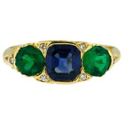 Superb Victorian Emerald and Diamond Three Stone Ring