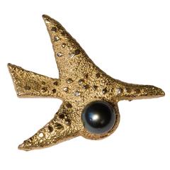 1963 Beautiful Georges Braque Tahitian Pearl Gold Astarte Brooch