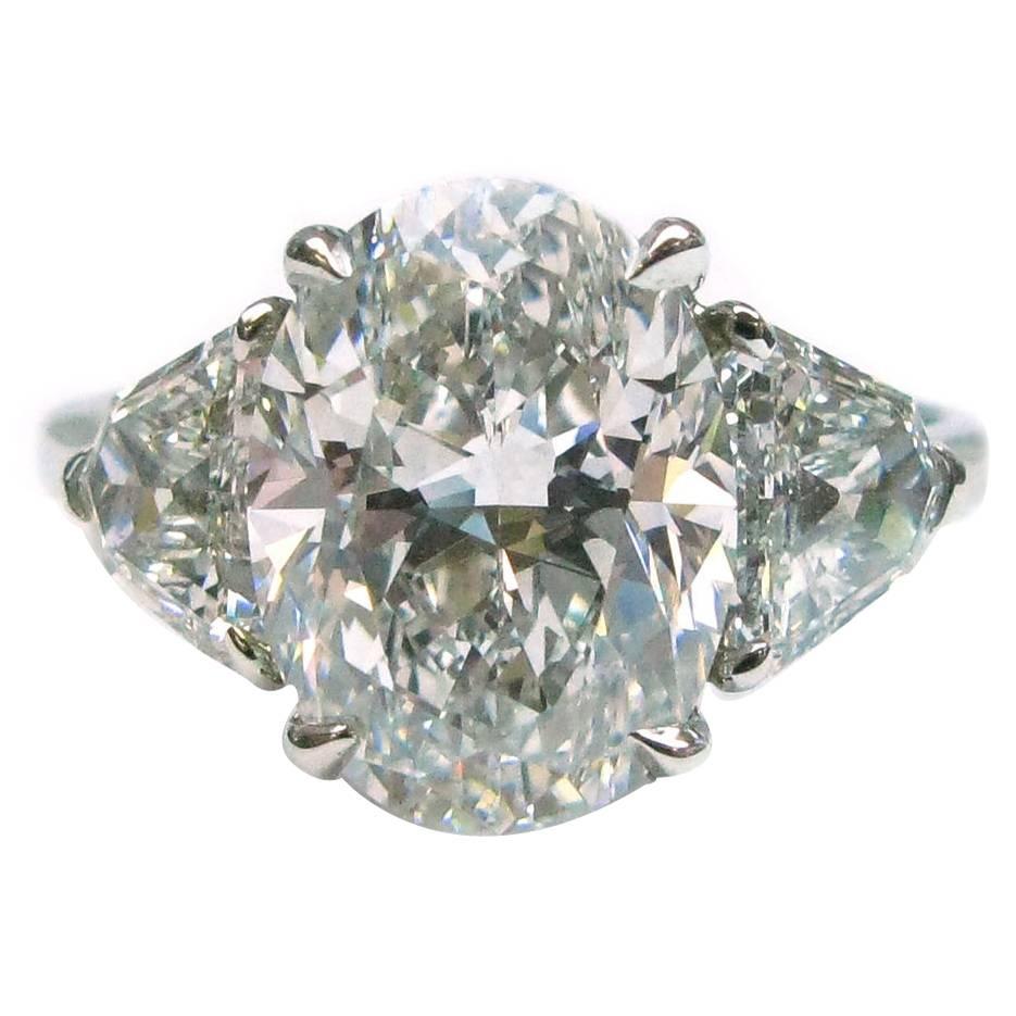 3.63 Carat GIA Cert Oval Diamond Platinum Engagement Ring