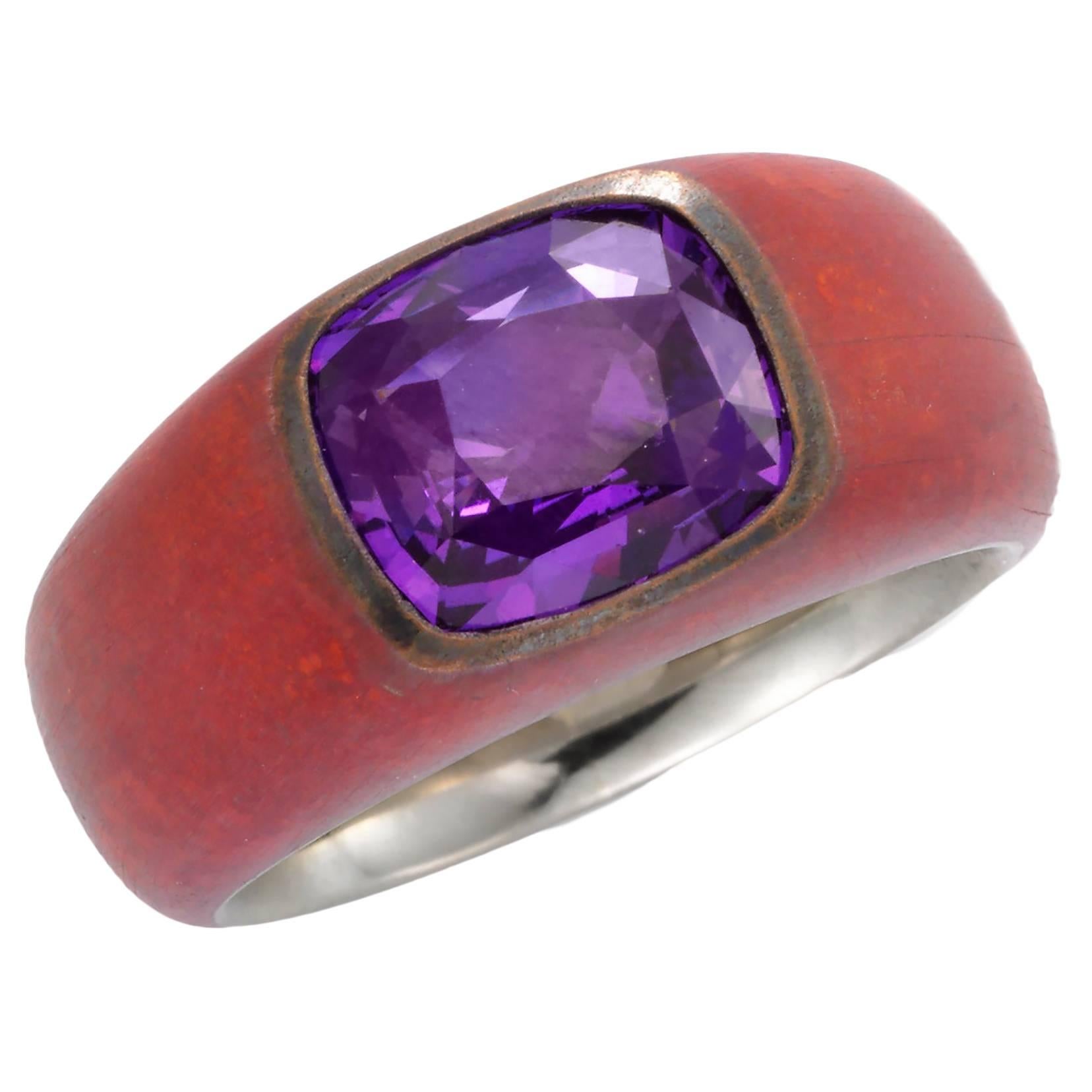 Hemmerle Purple Sapphire copper gold Ring For Sale