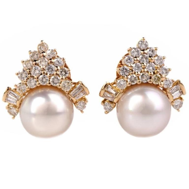 Matching South Sea Pearl Diamond Gold Earrings at 1stDibs