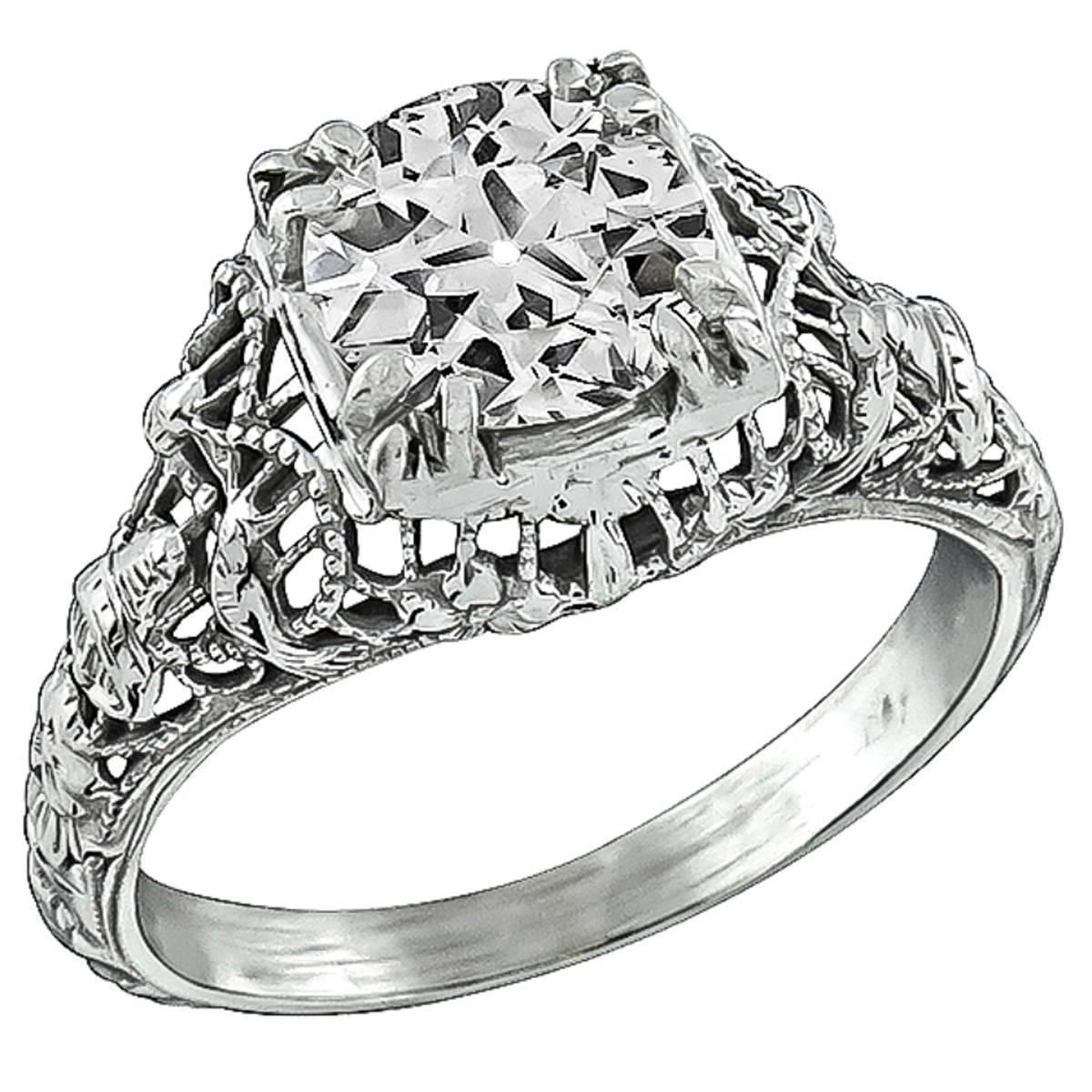 Antique 0.95ct. White Gold Engagement Ring For Sale