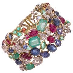 Seaman Schepps Gem Set Diamond Gold Tutti Frutti Garden Cuff Bracelet