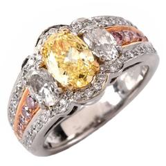 Charles Krypell GIA Certified Natural Fancy Yellow, Pink Diamond Engagement Ring
