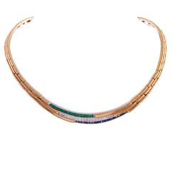 Sapphire Emerald Diamond Gold Collar Necklace