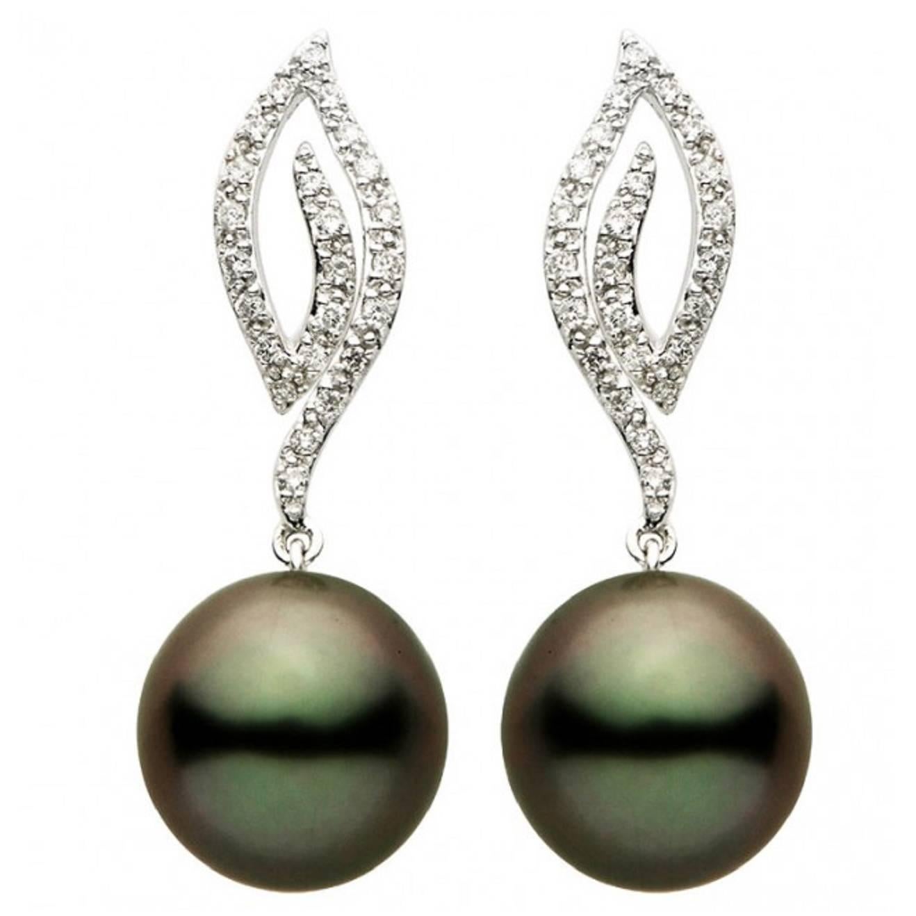 Candle Flame Tahitian Pearl Diamond Gold Earrings