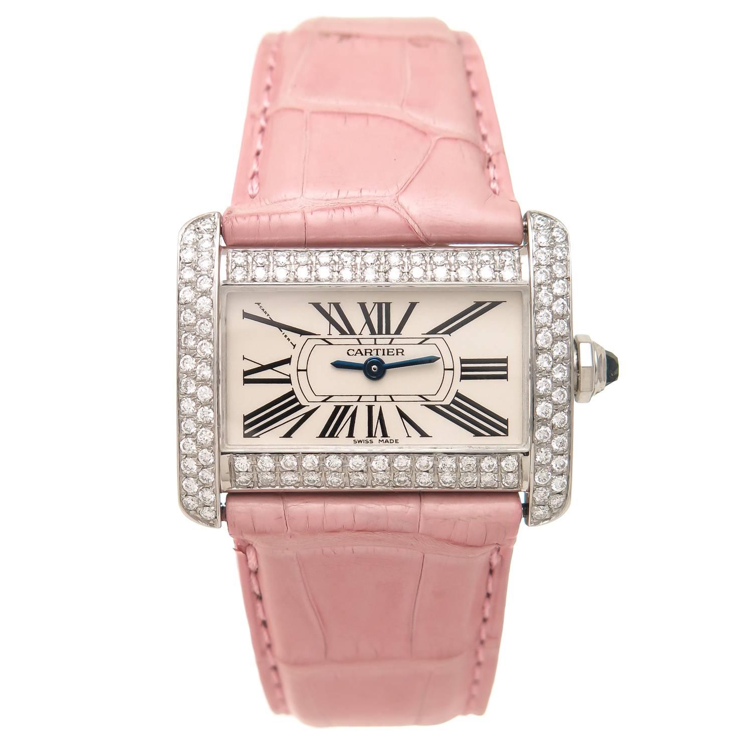 Cartier Lady's Stainless Steel Tank Divan Diamond Pave Quartz Wristwatch