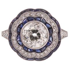 Used 2.21 Carat Old European Cut Sapphire Diamond Platinum Ring