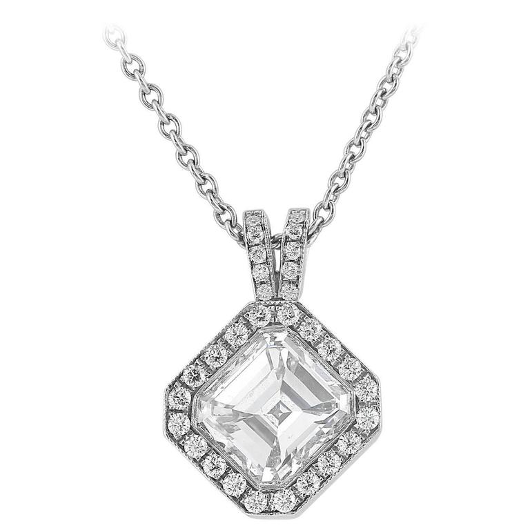 1.20 Carat Asscher Cut Diamond Platinum Pendant at 1stdibs