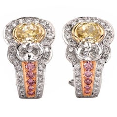 C. Krypell Natural Fancy Yellow and Pink Diamond Platinum Earrings