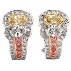 C. Krypell Natural Fancy Yellow and Pink Diamond Platinum Earrings 7