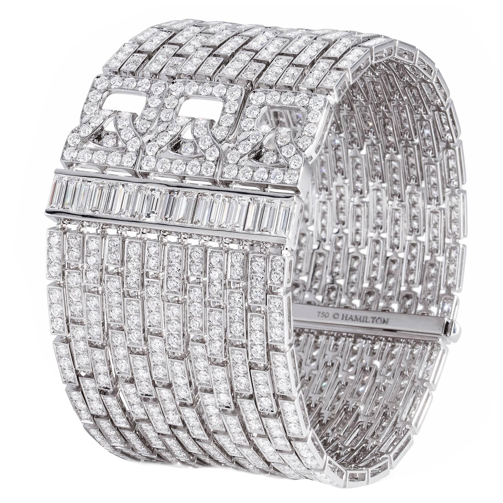 18k White Gold and 21 Carat Diamond Cuff Bracelet-Original Retail $95, 000