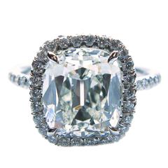 3.57 Carat GIA Cert Cushion Diamond Platinum Frame Ring 10